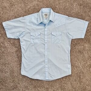 ELY CATTLEMAN I Mens Blue Short Sleeve Western Pearl Snap Shirt I Size L - 16.5